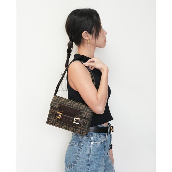 Fendi Tobacco Monogram Zucca Canvas Shoulder Bag - Picture 1 of 13